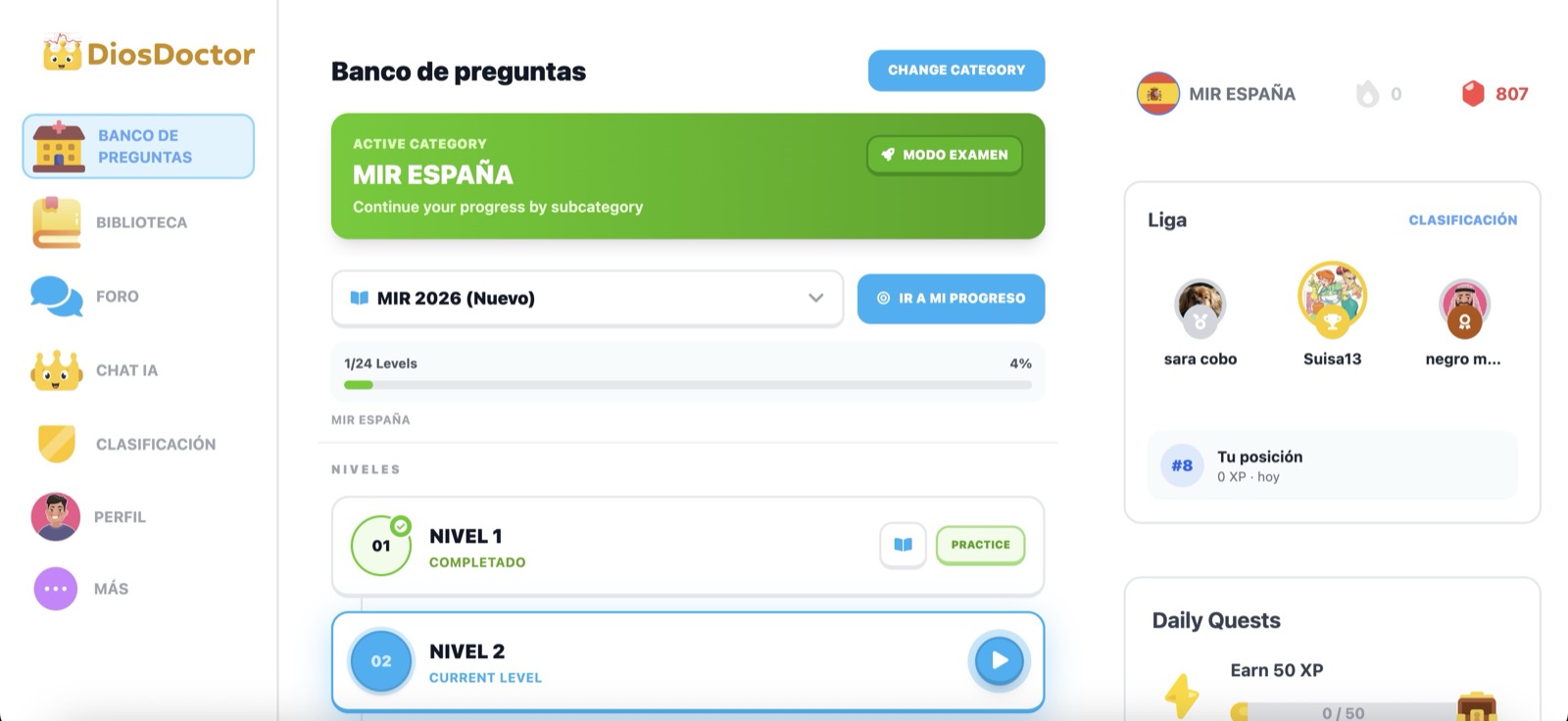 Panel de preguntas de DiosDoctor en la web